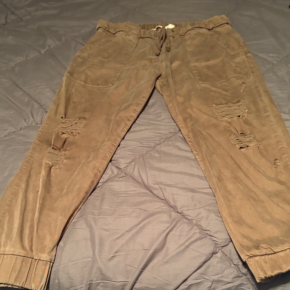 Chelsea & Violet Distressed Jogger Pants - Brown